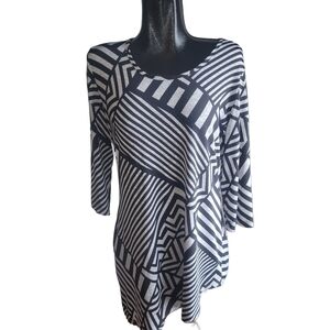 Victoria Collection Black and Grey Abstract Print Tunic Size L